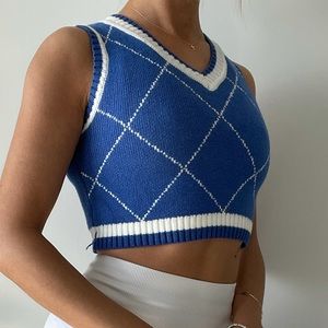 Cropped Argyle Knit Sweater Vest